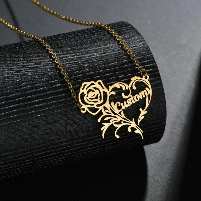Custom Name Rose Heart Charm N - Birth Flower Necklace review and price